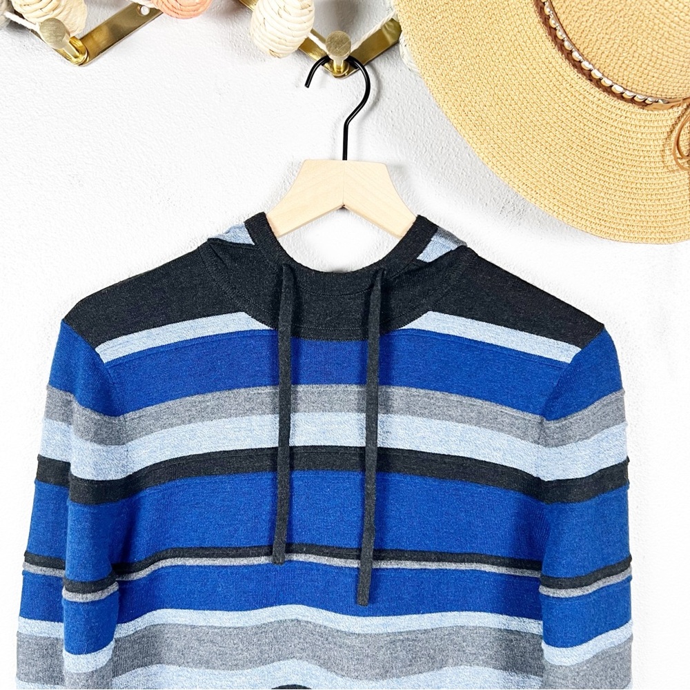 Smartwool Sparwood Pattern Hoodie Blue Horizon Heather Stripe Men's Small - Picture 3 of 8